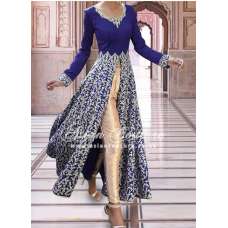 SAR005 BLUE SEMI STITCHED ROSE ANARKALI SUIT