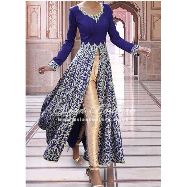 SAR005 BLUE SEMI STITCHED ROSE ANARKALI SUIT