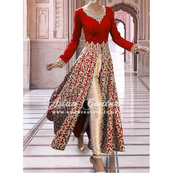 SAR006 RED SEMI STITCHED ROSE ANARKALI SUIT
