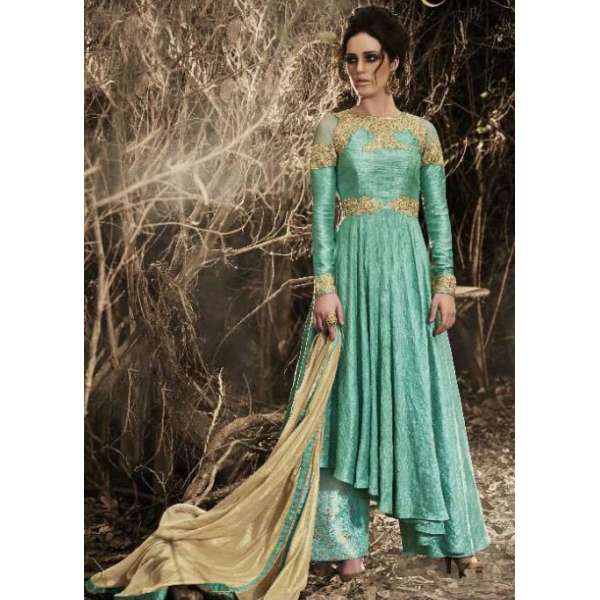 Turquoise Nakkashi Indian Wedding Palazzo Suit