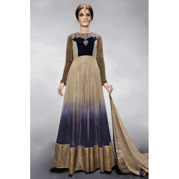 Gold and Blue Indian Wedding Bridal Gown