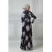 Black Open Abaya Floral Printed Maxi 