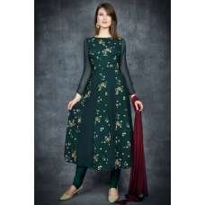 Ultramarine Green Floral Printed Frock & Churidar Suit
