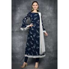Navy Blue Anarkali Floral Dress 