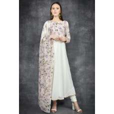 Floral Printed Dress White Anarkali Readymade