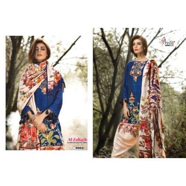 5002 LAPIS BLUE ALI ZOHAIB GLAZED COTTON SALWAR KAMEEZ SUIT 