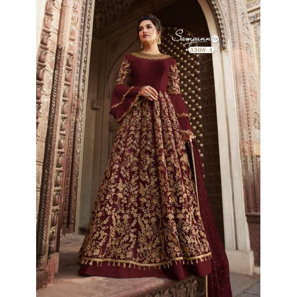 MAROON DESIGNER EMBROIDERED WEDDING GOWN