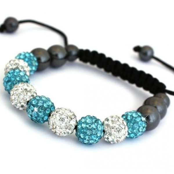 NEW TURQUOISE & WHITE CRYSTAL BALL BRACELET
