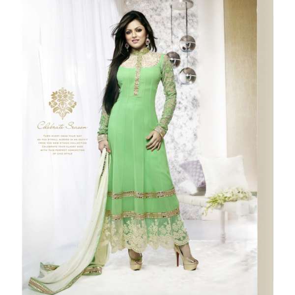 40001 GREEN FLASH GEORGETTE ANARKALI SALWAR KAMEEZ SUIT