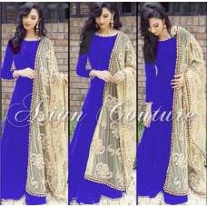 Blue Maxi Gown Designer Anarkali Suit With Heavy Scarf 