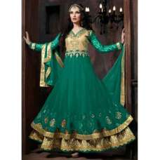 Green Celebrity Floor Length Dress Anarkali Suit