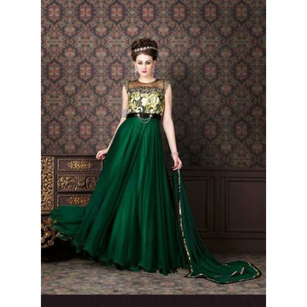 Green Gold Designer Dress Indian Gown 