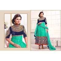 Blue and Ferozi WEDDING WEAR HEAVY EMBROIDERED ANARKALI