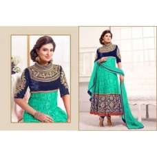 Blue and Ferozi WEDDING WEAR HEAVY EMBROIDERED ANARKALI