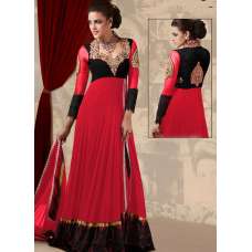 Red and black WEDDING WEAR NET & GEORGETTE LONG ANARKALI DRESS
