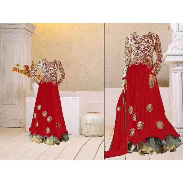 Fiesta Red Georgette Floor Length Anarkali Dress
