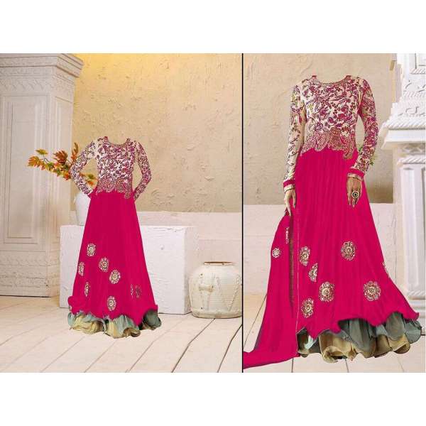 Pink Georgette Floor Length Anarkali Dress