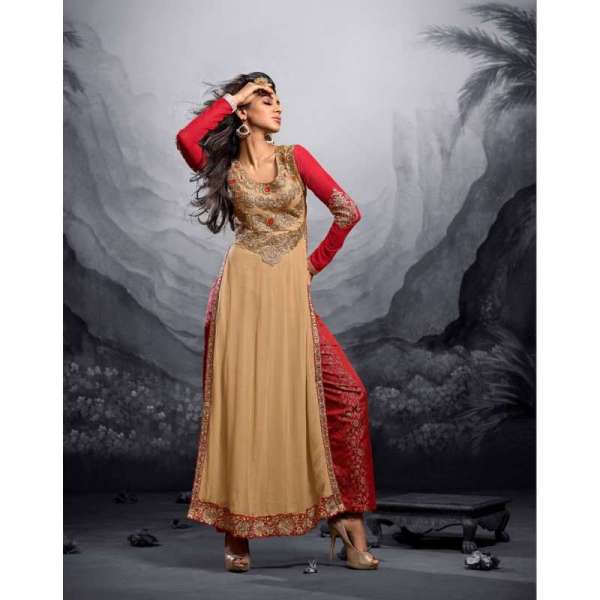 Gold & Red Indian Ethnic Suit Wedding Party Dress