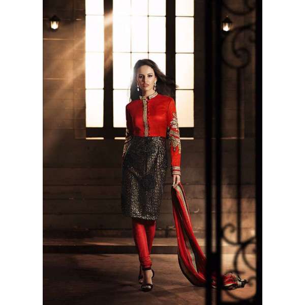 Red Black Designer Dress Party Wear Outfit