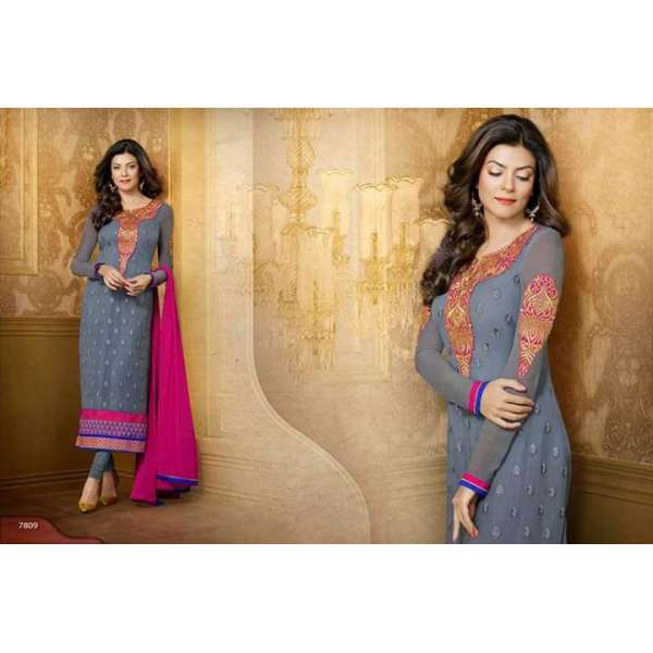 Grey Beautiful Sushmita Sen Pure Georgette Straight Suit
