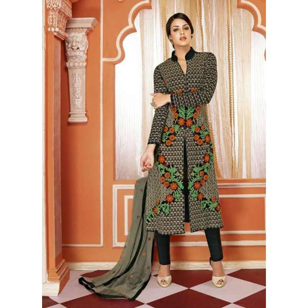 Black ENIGMATIC WEDDING WEAR GEORGETTE ANARKALI DRESS