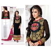 Black "HOTLADY" BY MEHZABI PARTY WEAR LONG STRAIGHT SALWAR KAMEEZ