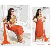 Orange "HOTLADY" BY MEHZABI PARTY WEAR LONG STRAIGHT SALWAR KAMEEZ