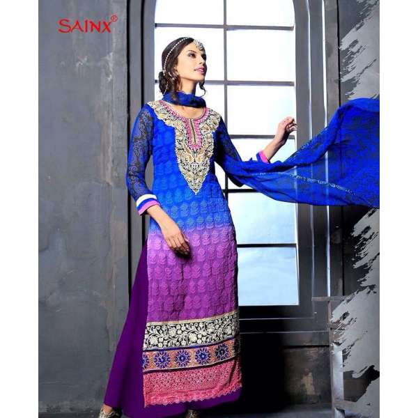Blue and Purple SAJEELE BY SAINX PARTY WEAR SHALWAR KAMEEZ 