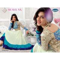 Blue White Kriti Sanon Party Wear Anarkali Suit
