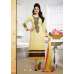 Cream Net Georgette Long Length Semi Stitched Salwar Kameez