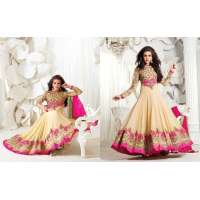 Cream and Pink Safeena Nett and Georgette Party Wear Anarkali