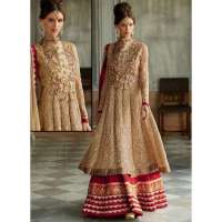Golden DETAILED EMBROIDERED WEDDING WEAR DESIGNER ANARKALI 