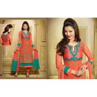 Peach ZOOL KEYAS 5 GEORGETTE LONG LENGTH STRAIGHT SUITS