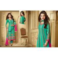 Sea Green ZOOL KEYAS 5 GEORGETTE LONG LENGTH STRAIGHT SUIT