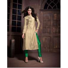 ZA14002 Gold and Green Maskeen Anaya senora Embroidered Designer Dress