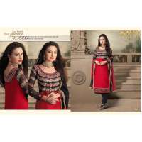 Red and Black NITA PARTY WEAR LONG STRAIGHT SALWAR KAMEEZ