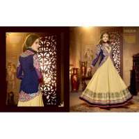 Blue and Cream SHENOA WEDDING WEAR HEAVY EMBROIDERED DESIGNER DRESS