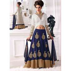 White and Blue WEDDING WEAR GEORGETTE & NET LONG ANARKALI SUIT