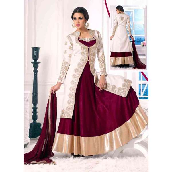 White and voilet WEDDING WEAR GEORGETTE & NET LONG ANARKALI SUIT