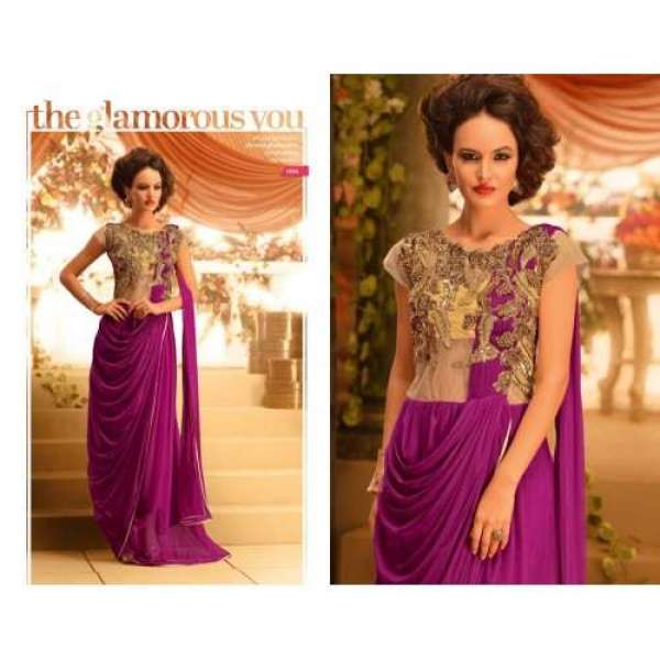 Beige and Purple GOWNS 2 WEDDING WEAR HEAVY EMBROIDERED GOWN 