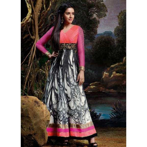 Black & Pink Printed Indian Anarkali Suit 