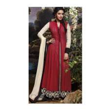 Red Indian Semi Stitched Anarkali Dress