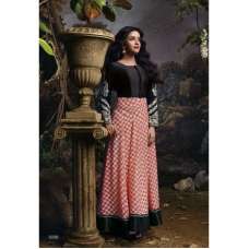 Black Peach Printed Anarkali Dress Maxi Gown
