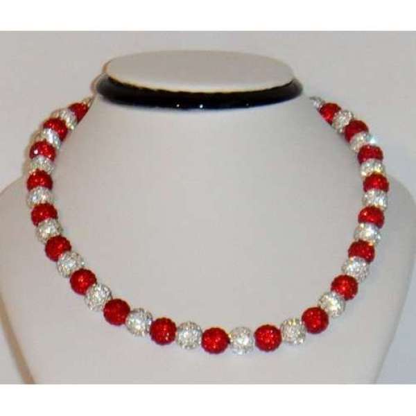 Beautiful Hot Red White Crystal Necklace 