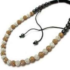 Champagne Gold White Crystal Necklace With Hematite Stones  