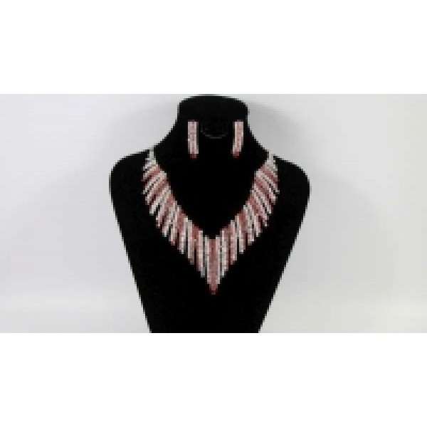 Drop Red Crystal Necklace And Earring Set