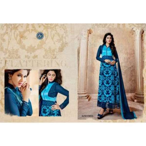 Blue Printed Anarkali Dress Indian Casual Suit