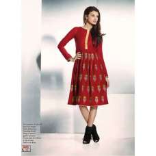Red Embroidered Pashmina Designer Casual Kurti 