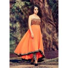 Orange Strapless Indian Maxi Designer Gown 