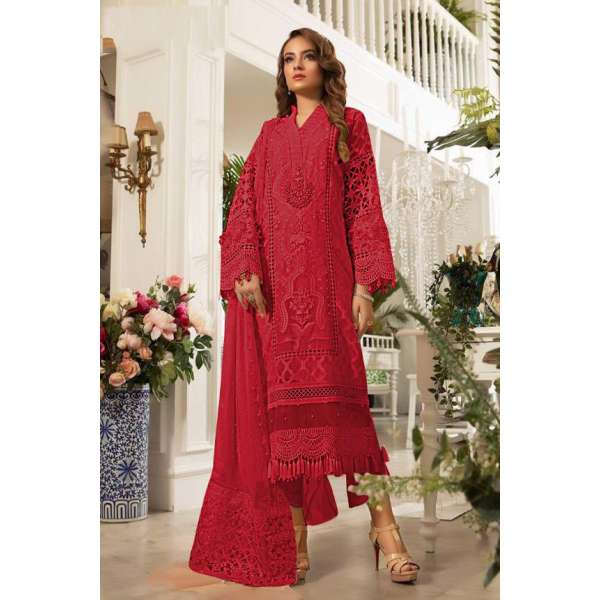 Samba Red Embroidered Organza Pakistani Style Suit